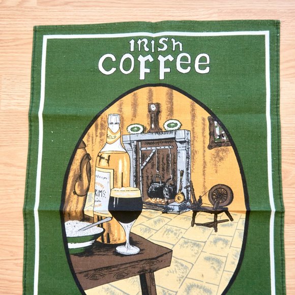 Vintage Irish Coffee Print Linen Cotton Tea Towel - Picture 2 of 4